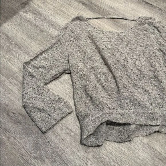 Free People Gray Thin Knit Sweater with Open Back