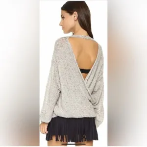 Free People Gray Thin Knit Sweater with Open Back