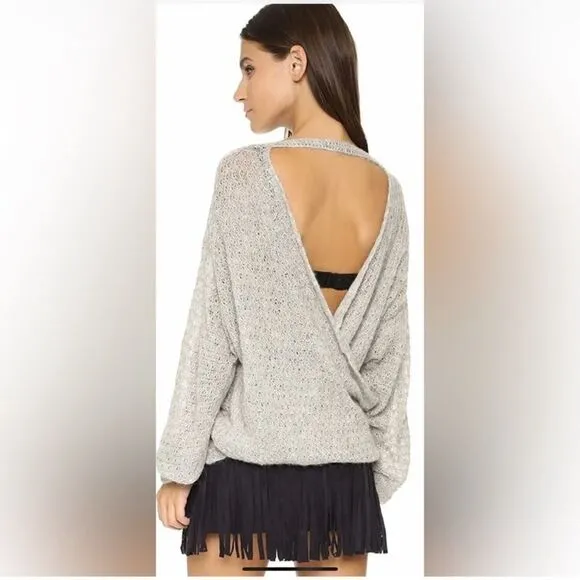 Free People Gray Thin Knit Sweater with Open Back