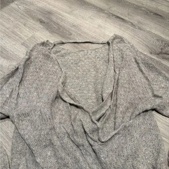 Free People Gray Thin Knit Sweater with Open Back