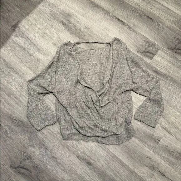 Free People Gray Thin Knit Sweater with Open Back