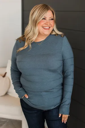 From The Heart Button Knit Sweater- Denim