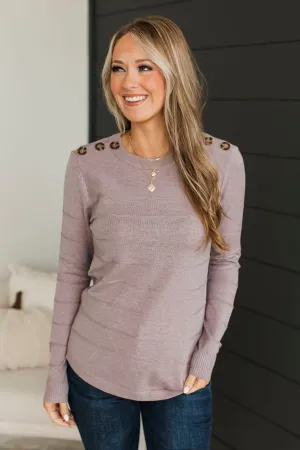 From The Heart Button Knit Sweater- Dusty Lavender