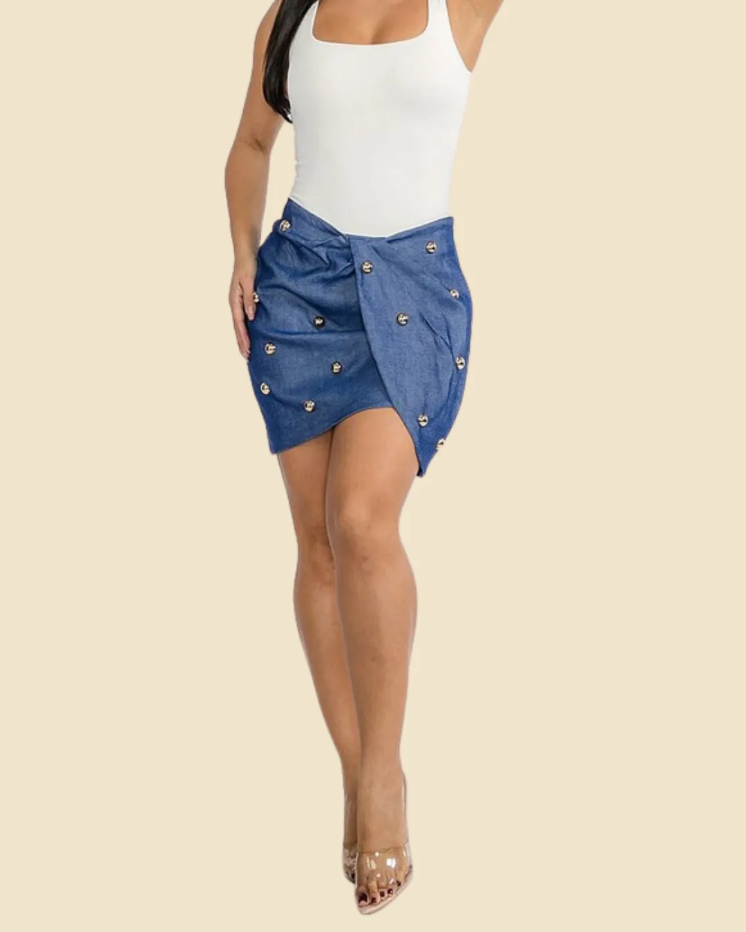 FRONT TWIST STUDS SKIRT