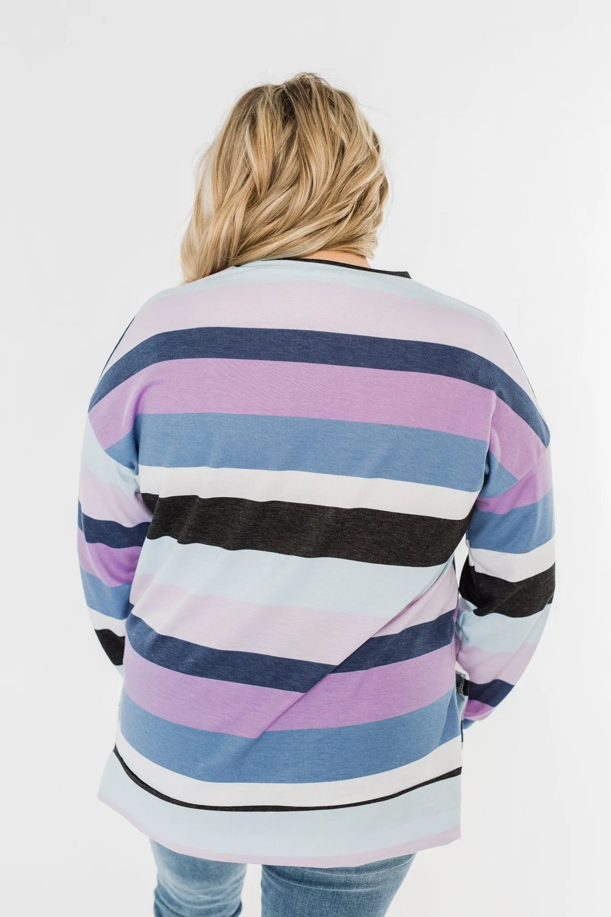 Frosted Mornings Striped Pullover Top- Blue & Purple