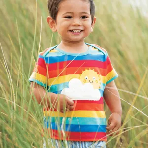 Frugi Bobster Sun Cloud Applique T-shirt - Rainbow Stripe