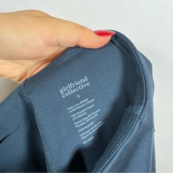 Girlfriend collective women’s mini skirt size S high waist pockets navy blue