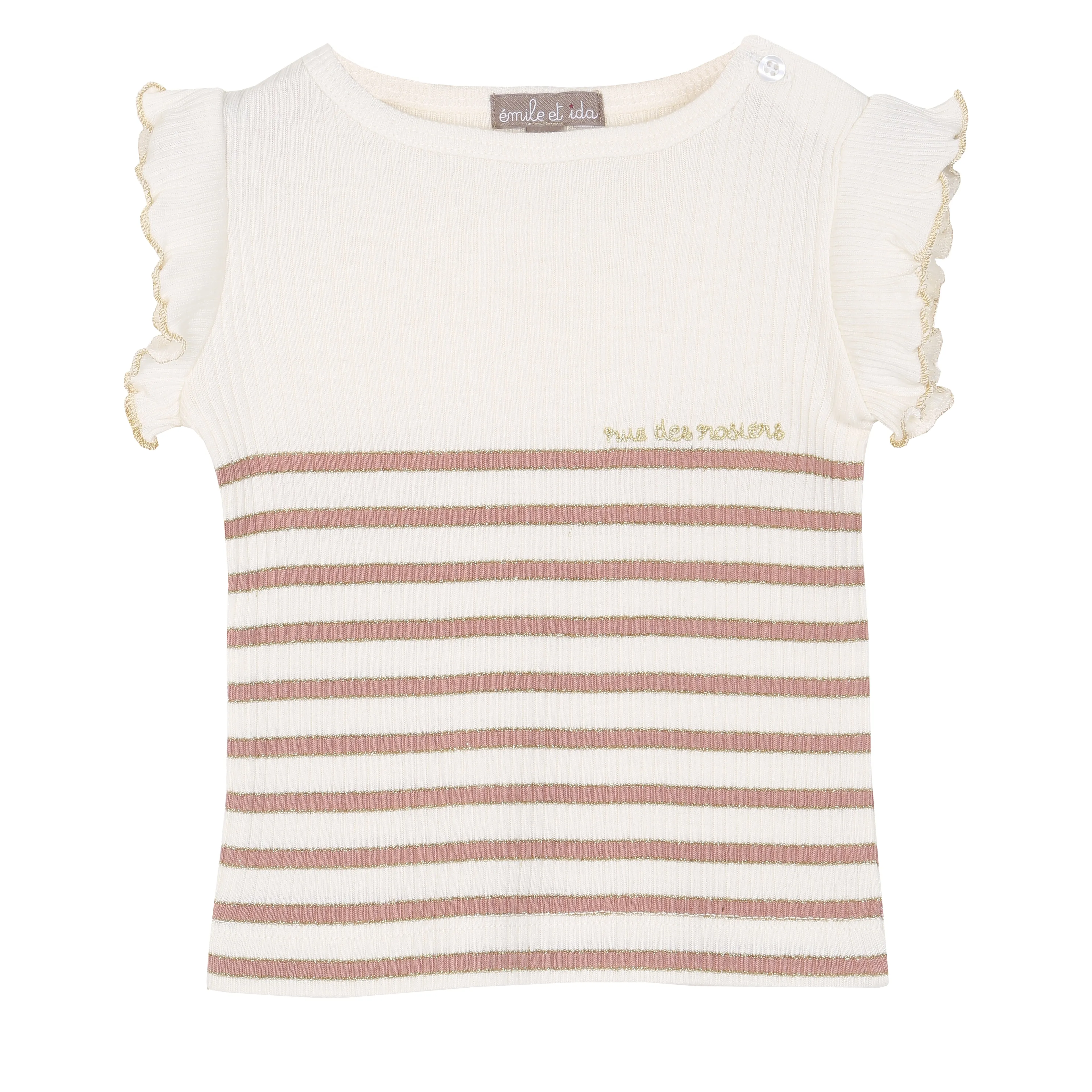Girls Ecru "Rue des Rosiers" stripy Tee Shirt