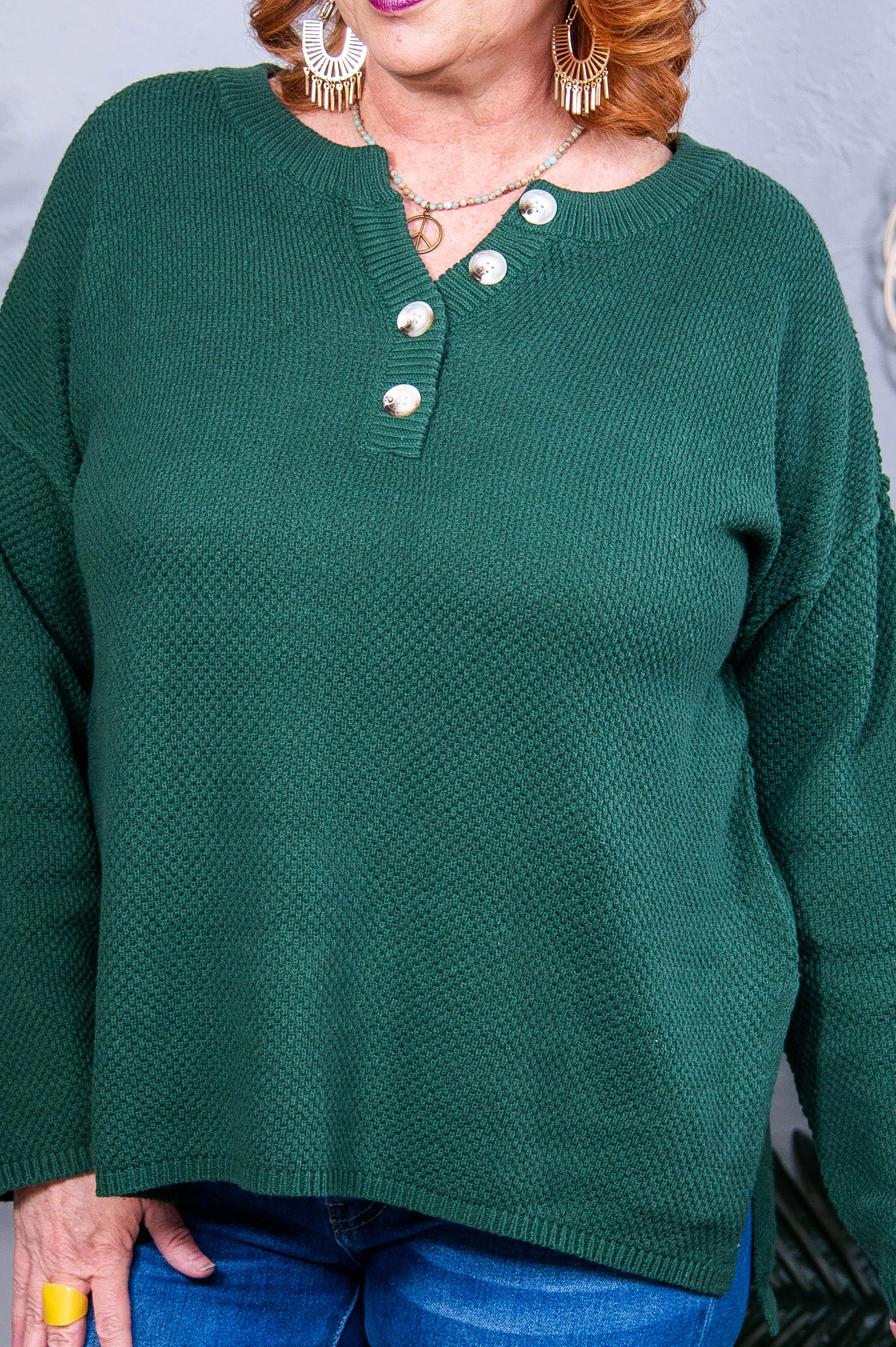 Good Afternoon Forest Green Henley Sweater - T10875FGN