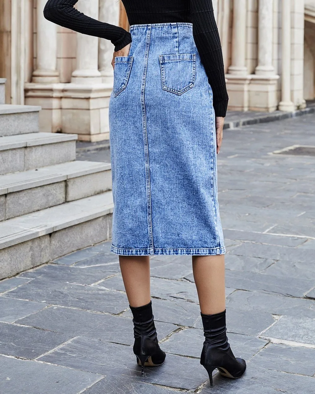Good Impression Skinny Denim Midi Skirt