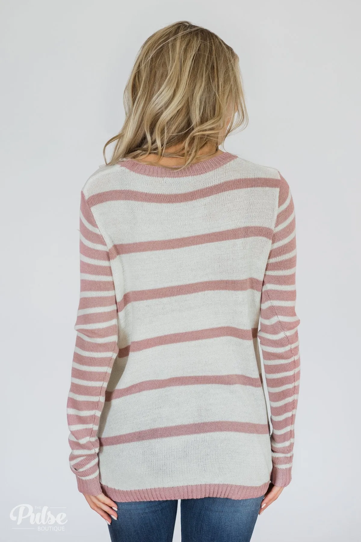 Good Things Coming Striped Knit Sweater- Light Mauve