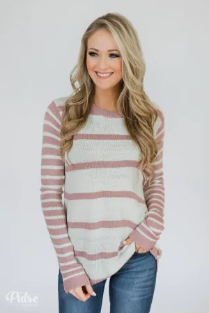 Good Things Coming Striped Knit Sweater- Light Mauve