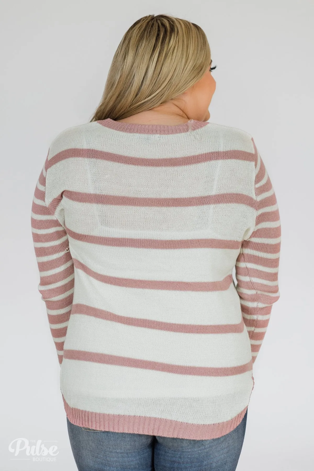 Good Things Coming Striped Knit Sweater- Light Mauve