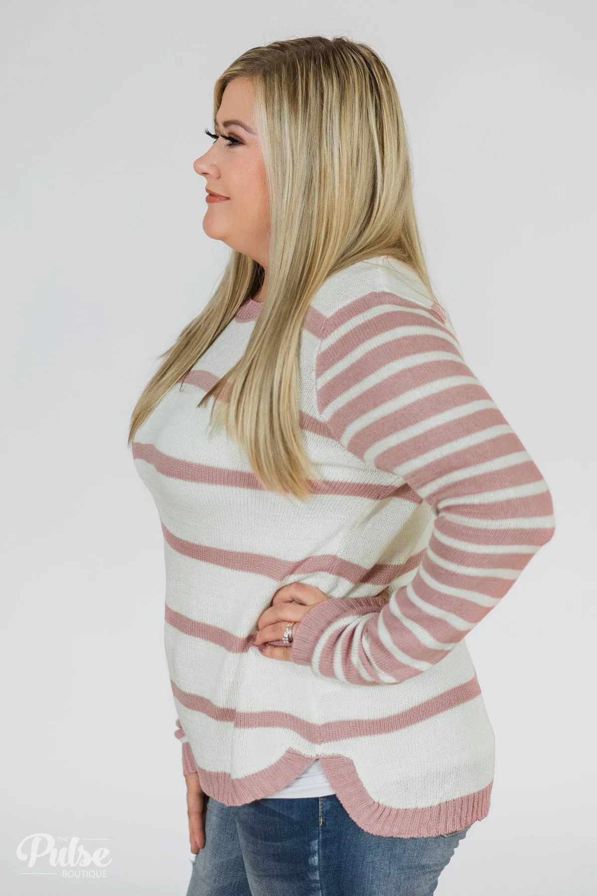 Good Things Coming Striped Knit Sweater- Light Mauve