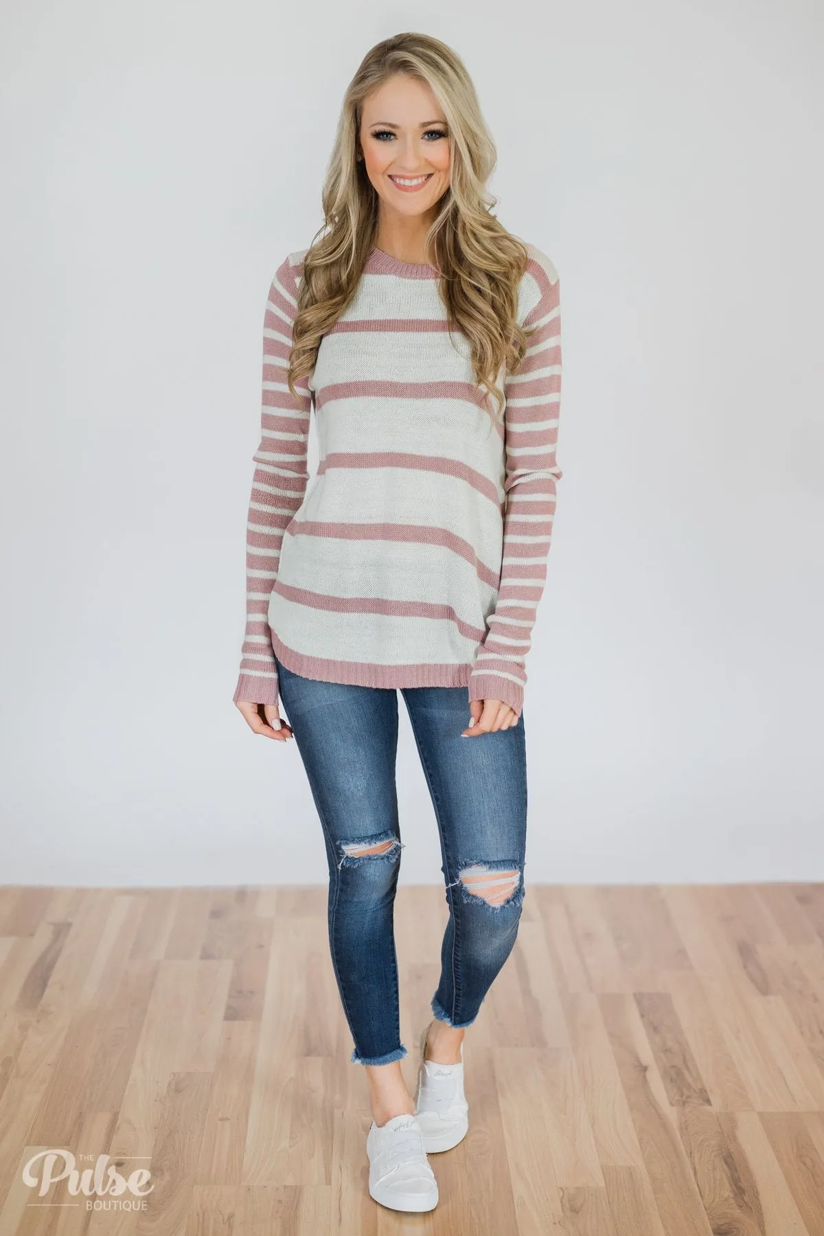 Good Things Coming Striped Knit Sweater- Light Mauve