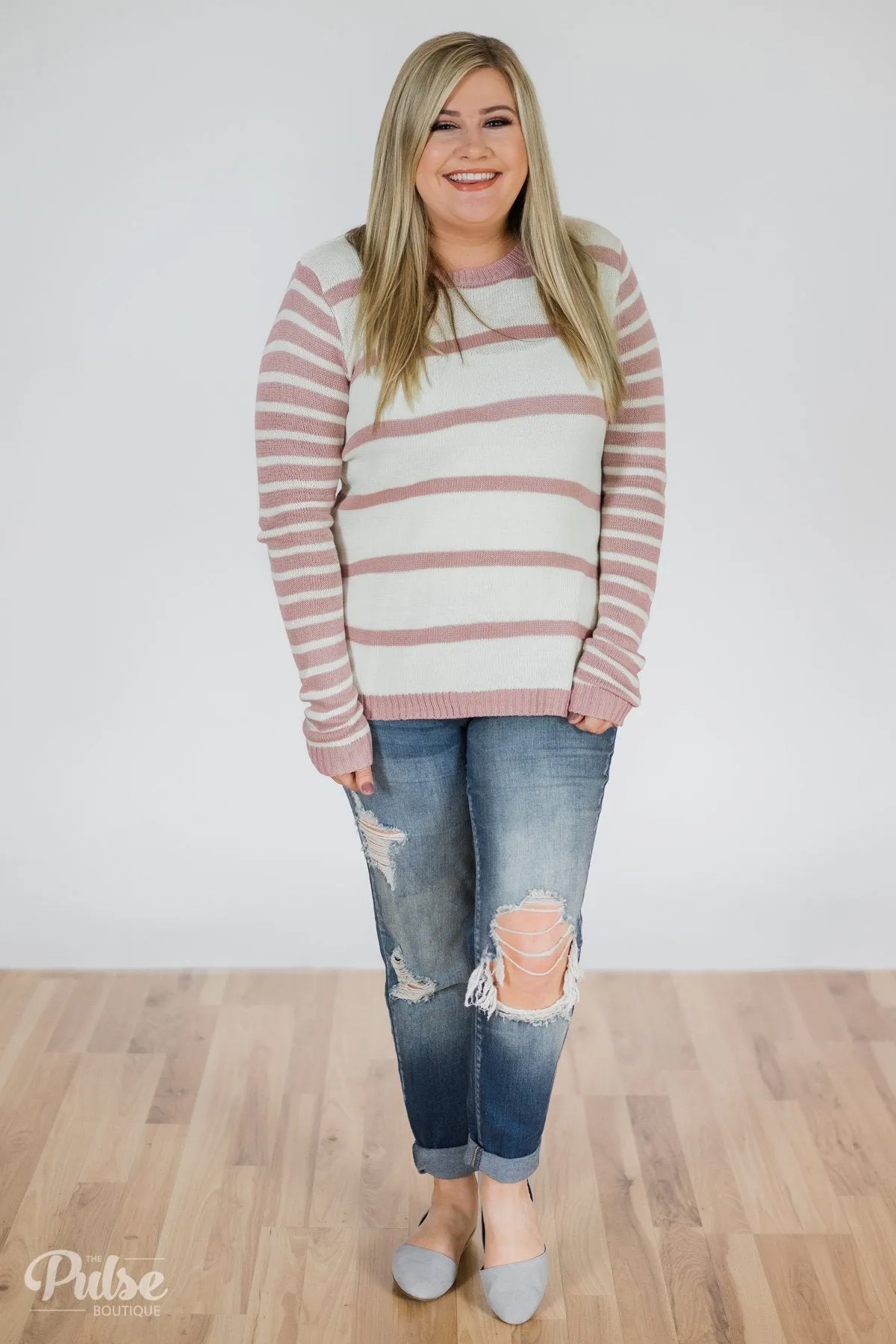 Good Things Coming Striped Knit Sweater- Light Mauve