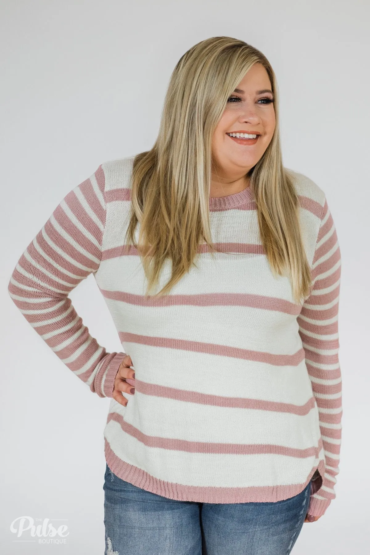 Good Things Coming Striped Knit Sweater- Light Mauve