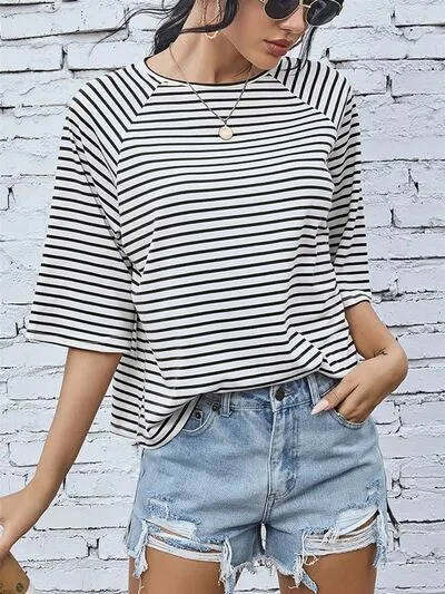 Grant Striped Round Neck Raglan Sleeve T-Shirt