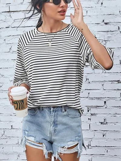 Grant Striped Round Neck Raglan Sleeve T-Shirt