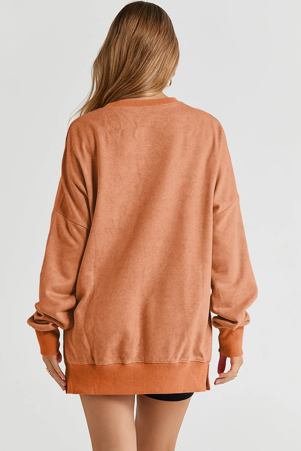 Grapefruit Orange Drop Shoulder Ribbed Trim Oversized Sweatshirt
