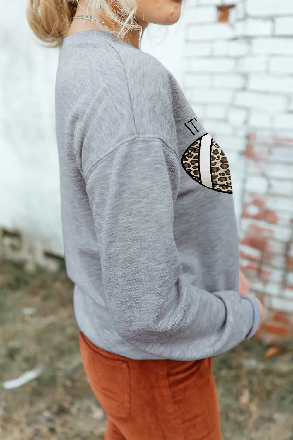 Gray IT\'S GAME DAY Y\'ALL Leopard Rugby Print Graphic Sweatshirt