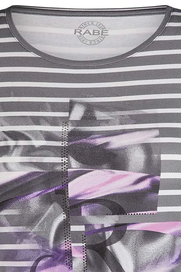 GREY STRIPES PRINTED T-SHIRT
