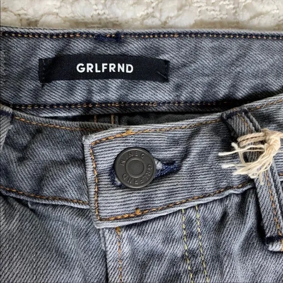 GRLFRND Blaire denim jean button fly raw hem gray grey mini skirt