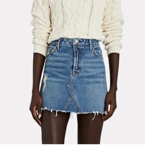GRLFRND Eva A-Frame Gusset Denim Skirt in Walk This Way Size 25 Reviove