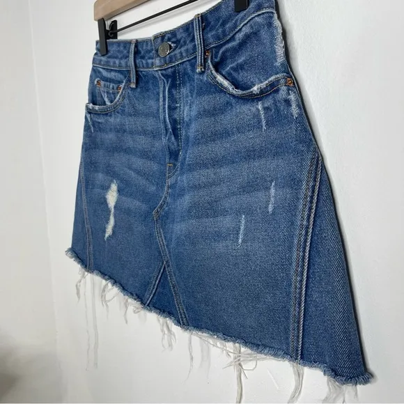 GRLFRND Eva A-Frame Gusset Denim Skirt in Walk This Way Size 25 Reviove
