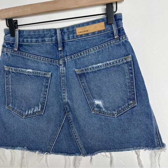 GRLFRND Eva A-Frame Gusset Denim Skirt in Walk This Way Size 25 Reviove