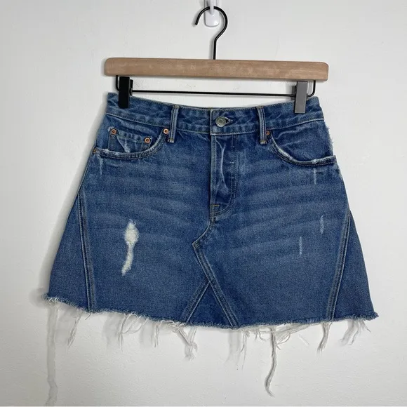GRLFRND Eva A-Frame Gusset Denim Skirt in Walk This Way Size 25 Reviove