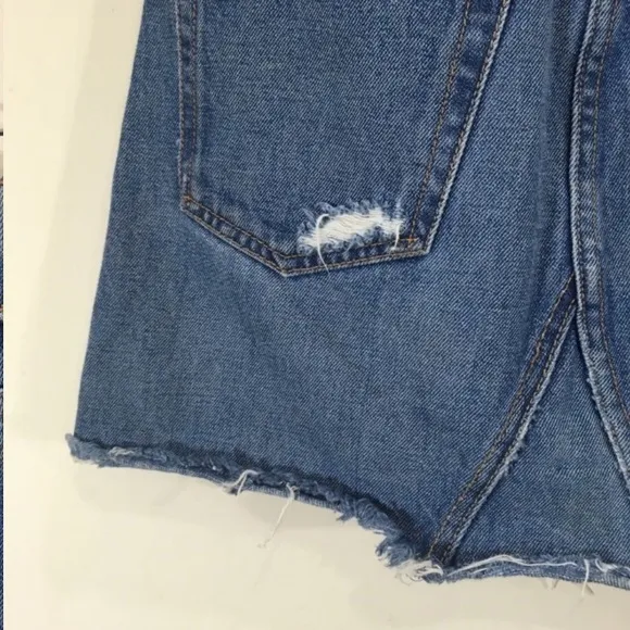 Grlfrnd Sz 27 Eva Gusset Denim Skirt High Waist distressed raw fringe hem
