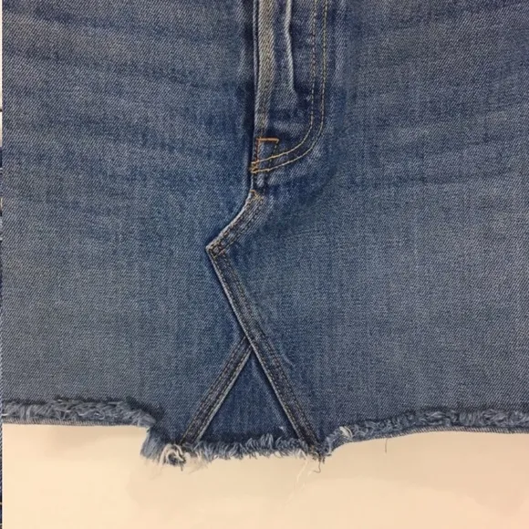 Grlfrnd Sz 27 Eva Gusset Denim Skirt High Waist distressed raw fringe hem