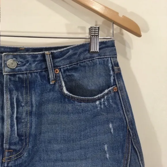 Grlfrnd Sz 27 Eva Gusset Denim Skirt High Waist distressed raw fringe hem