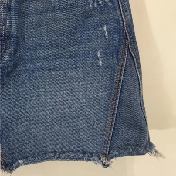 Grlfrnd Sz 27 Eva Gusset Denim Skirt High Waist distressed raw fringe hem