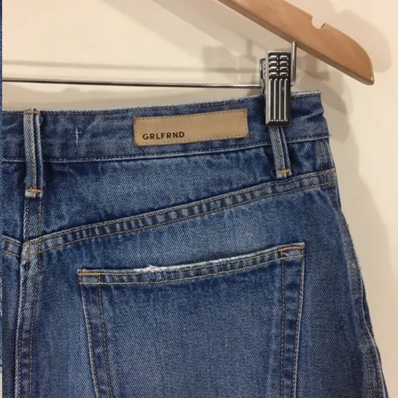 Grlfrnd Sz 27 Eva Gusset Denim Skirt High Waist distressed raw fringe hem
