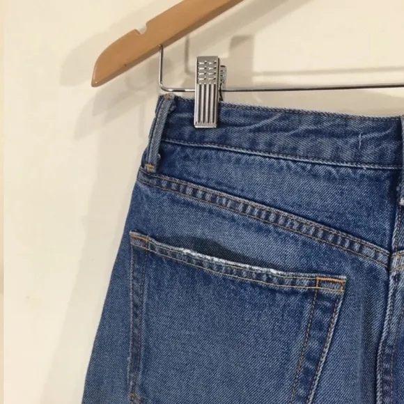 Grlfrnd Sz 27 Eva Gusset Denim Skirt High Waist distressed raw fringe hem