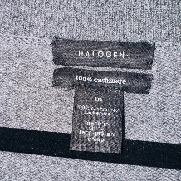 Halogen Womens Medium Cashmere Knit V-Neck Long Sleeve Pullover Sweater Black