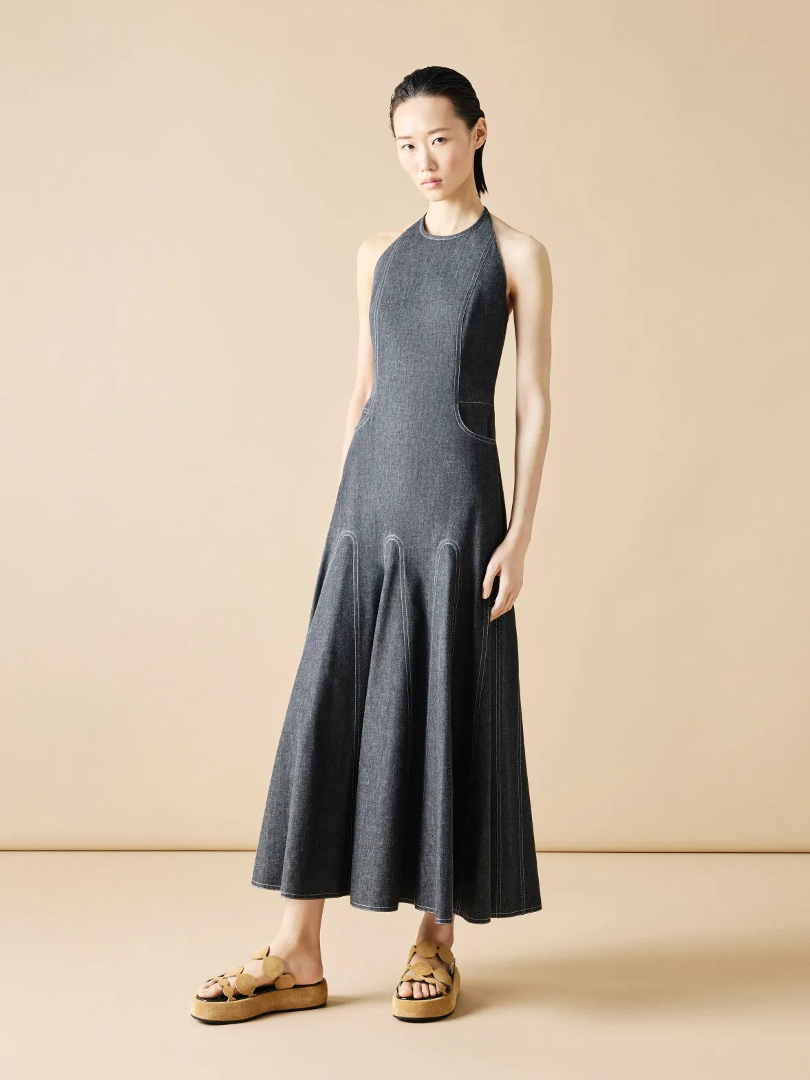 Halter Top Denim Midi Dress