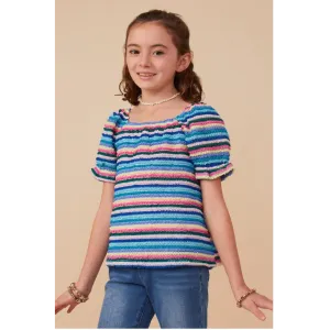 Hayden Girls Textured Frill Striped T Shirt