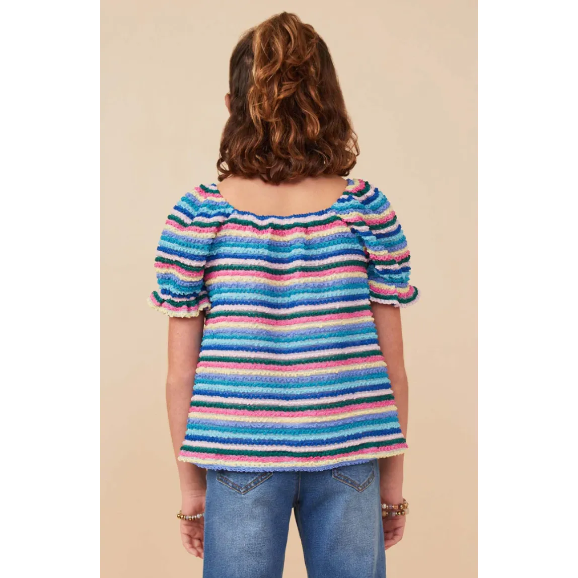 Hayden Girls Textured Frill Striped T Shirt