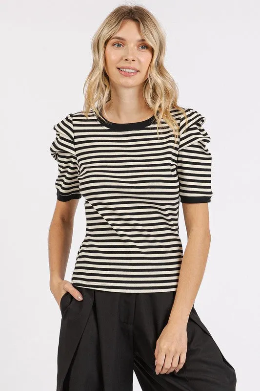 Hazel Blues® |  Mittoshop Striped Round Neck Puff Sleeve T-Shirt