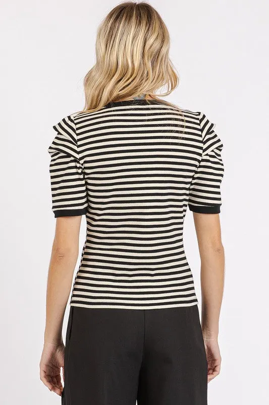 Hazel Blues® |  Mittoshop Striped Round Neck Puff Sleeve T-Shirt