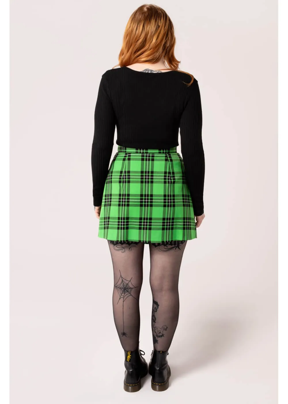 Hell Bunny Corey Tartan Heart 80's Skirt Green