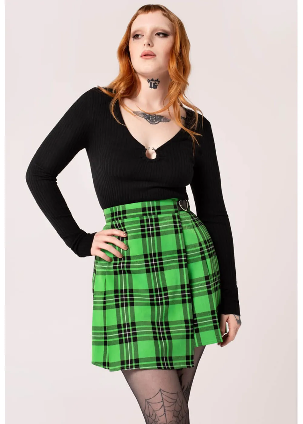 Hell Bunny Corey Tartan Heart 80's Skirt Green