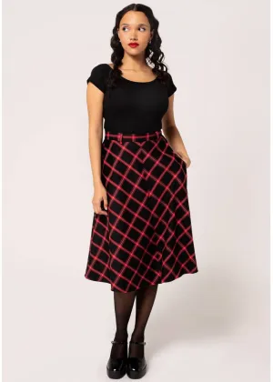 Hell Bunny Janine Tartan A-Line Skirt Black Red
