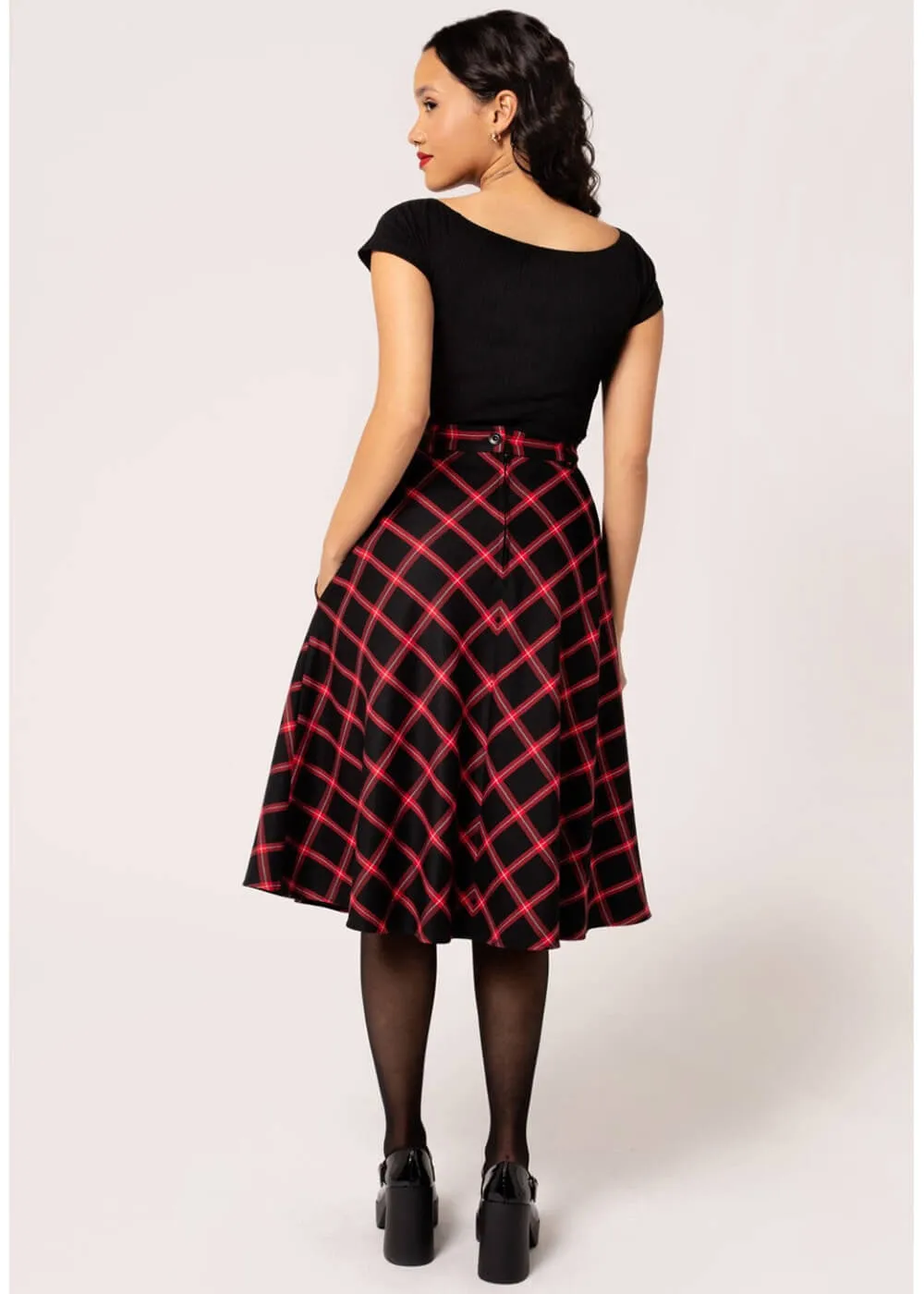 Hell Bunny Janine Tartan A-Line Skirt Black Red