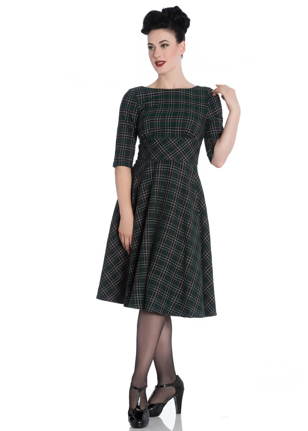 Hell Bunny Peebles Tartan 50's Swing Dress Green