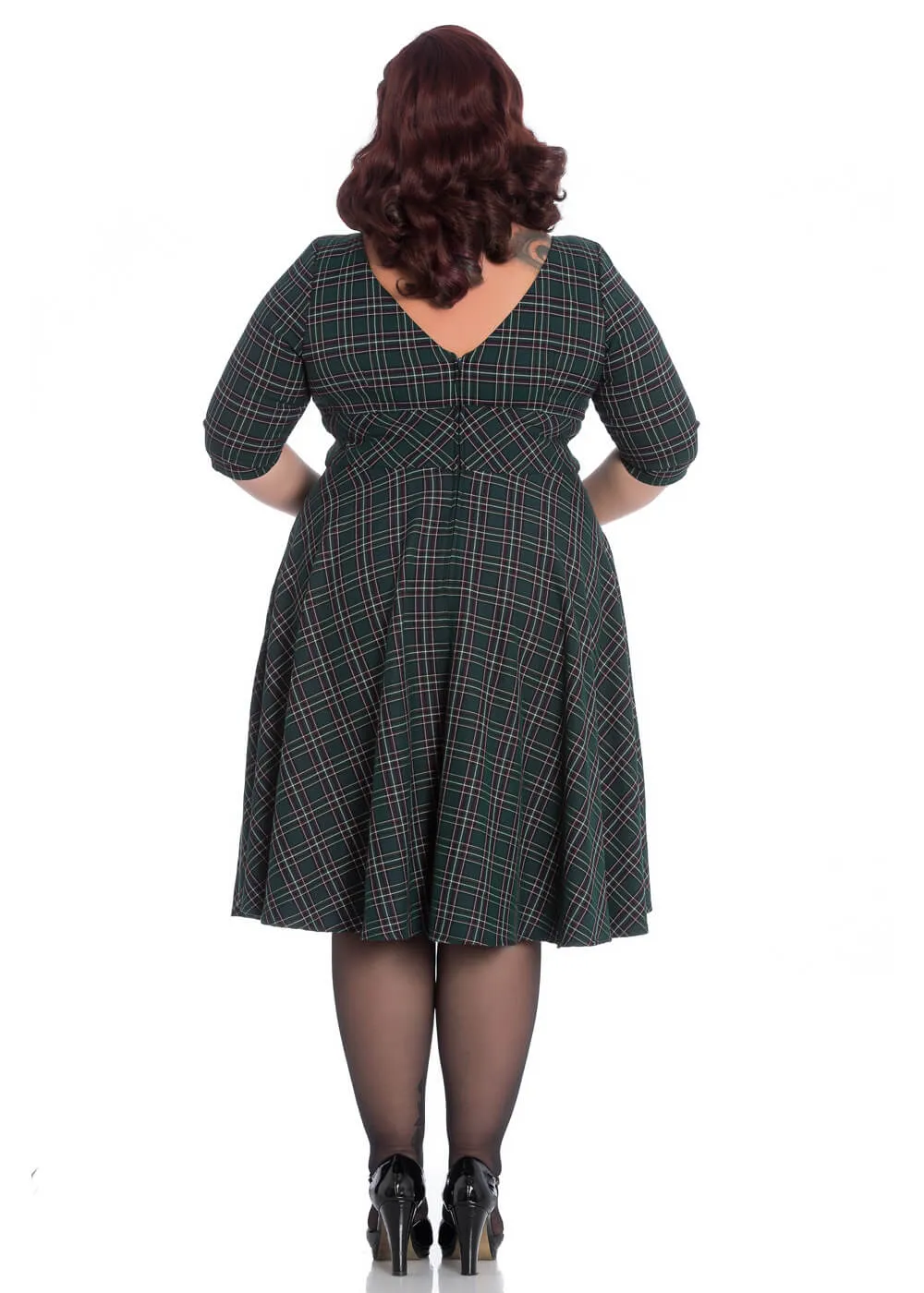 Hell Bunny Peebles Tartan 50's Swing Dress Green