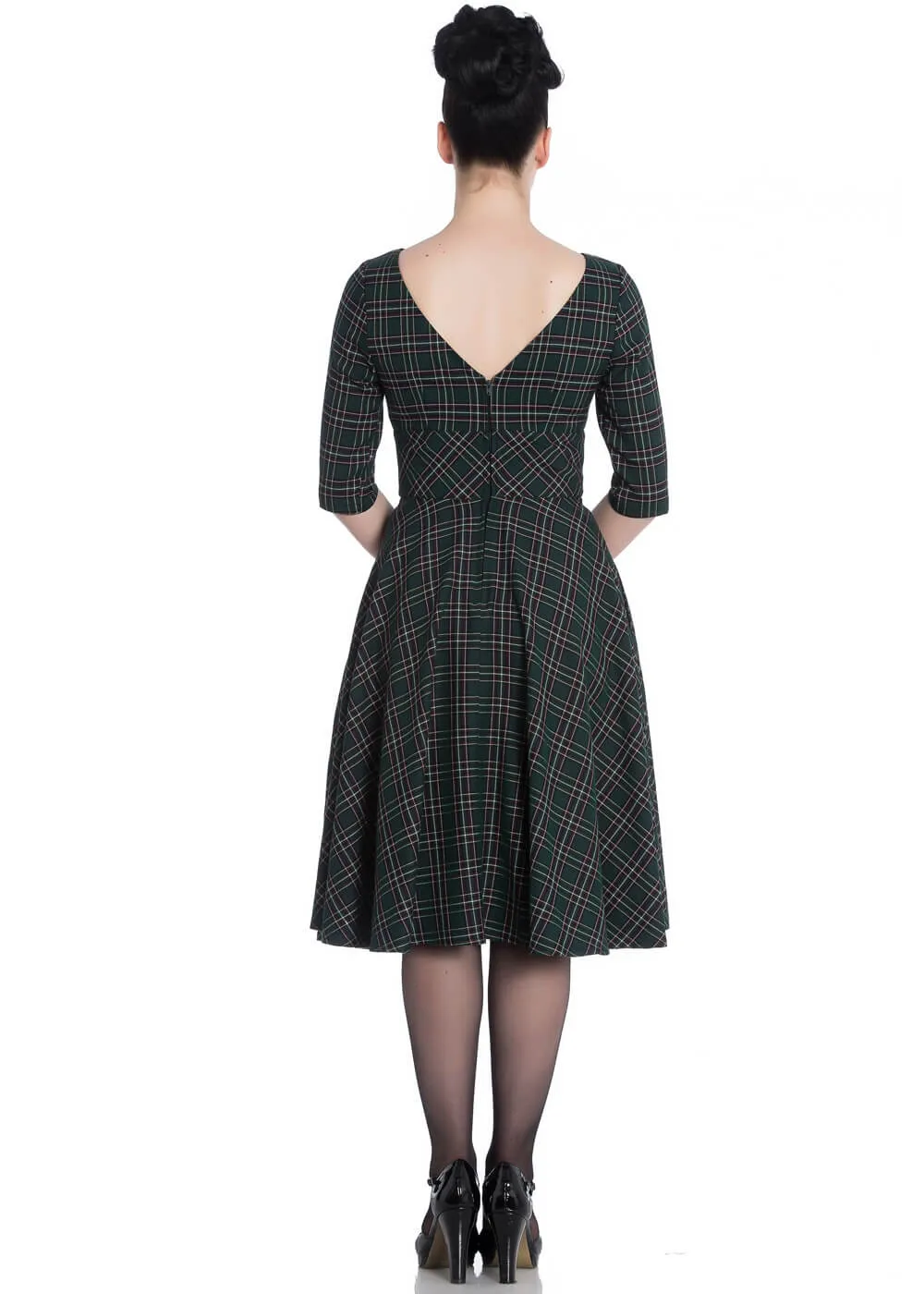 Hell Bunny Peebles Tartan 50's Swing Dress Green